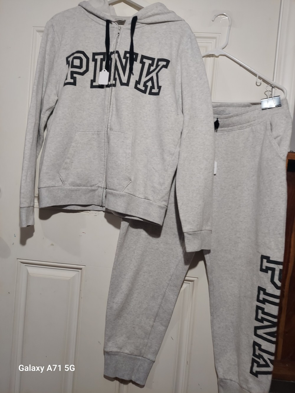 VS PINK Fleece Full Zip Hoodie & Skinny Jogger Matching Lounge Set Size Large